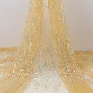 Beading Flora Sequin Dress Fabric – Floral Glitter Beadwork Wholesale | Yunfan Textile
