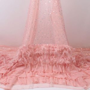 Feather Tulle Embroidery Sequin Fabric – Luxury Glitter Wholesale | Yunfan Textile