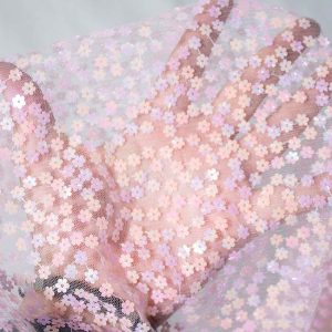 Small Flora Sequin Fabric – Delicate Floral Glitter Textile Wholesale | Yunfan Textile