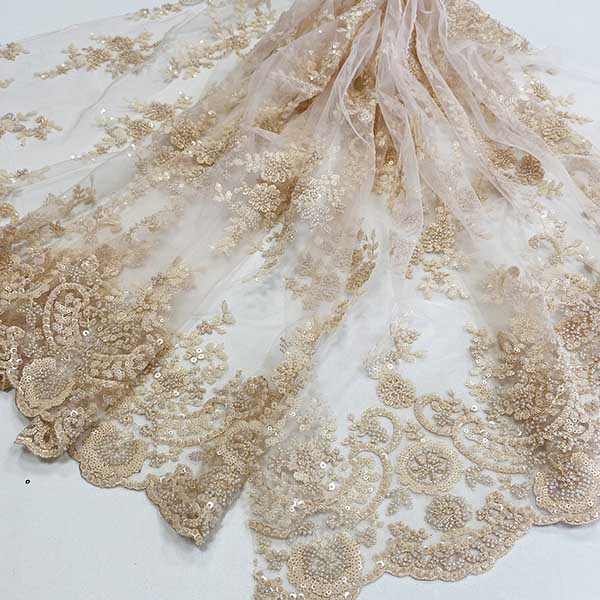 Heavy Beads Flora Pattern Embroidery Dress Fabric Wholesale | Yunfan Textile
