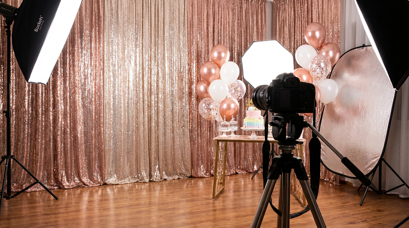 Rose Gold Sequin Backdrop for Photography Studio