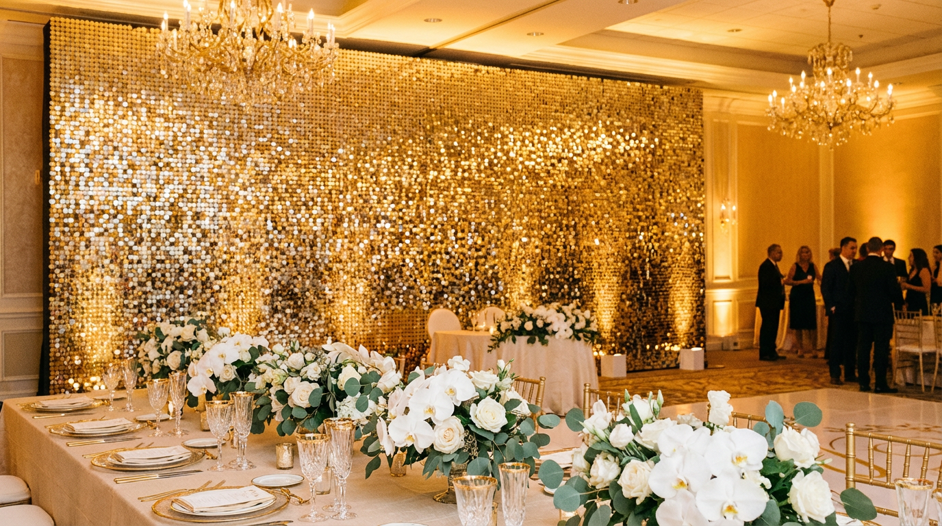 Gold Sequin Backdrop Wedding Decor