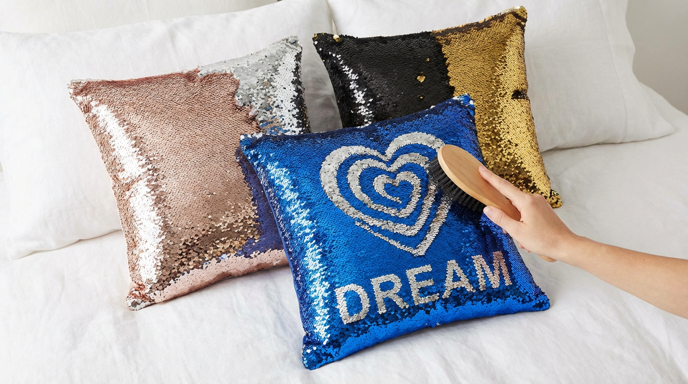 Mermaid Reversible Sequin Pillows Flatlay