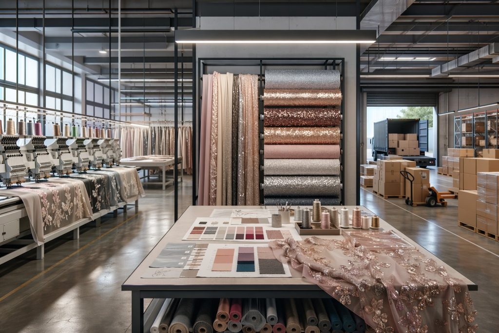 Keqiao vertical textile integration with embroidery, sequin rolls and logistics