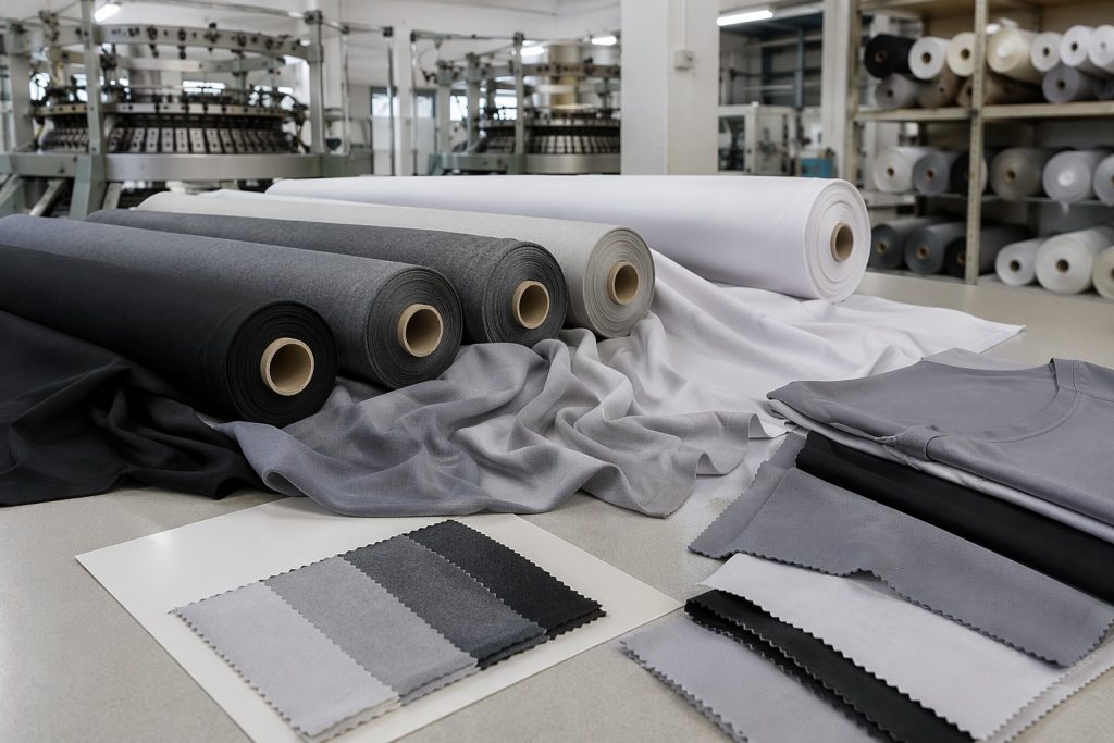 Smooth polyester interlock fabric rolls for apparel production sourcing