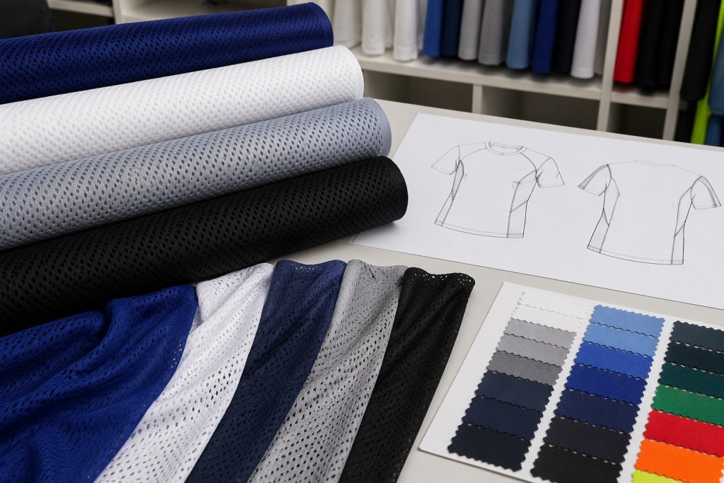 Breathable sports mesh fabric rolls and swatches for wholesale apparel sourcing
