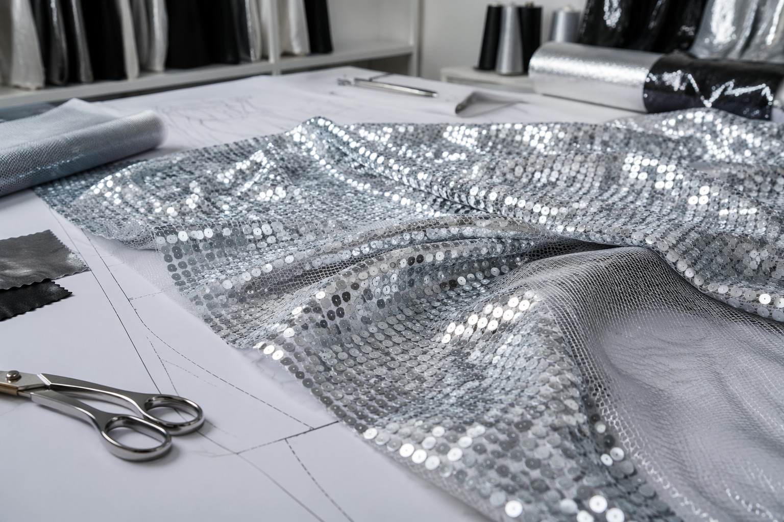 Reflective sequin mesh fabric panels for sportswear sourcing
