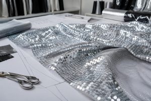 Reflective sequin mesh fabric panels for sportswear sourcing