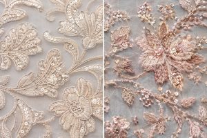 Computer and hand embroidery comparison with sequin fabric samples