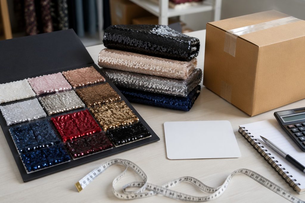 Sequin fabric sample costs and freight planning for B2B wholesale buyers