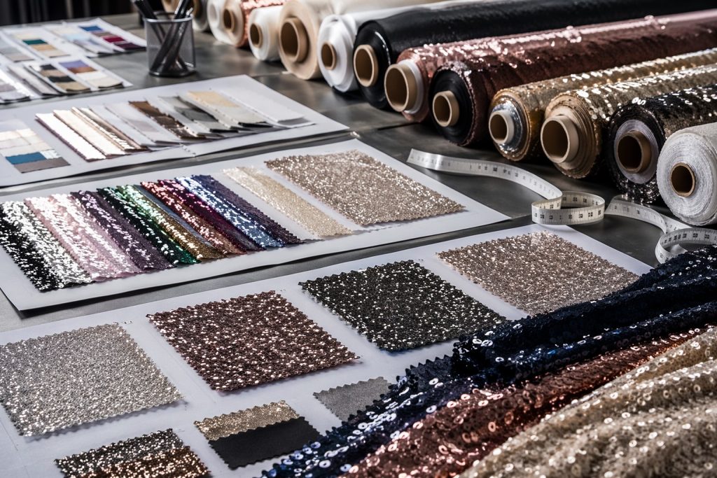 High-performance sequin fabric sourcing blueprint with technical samples and rolls