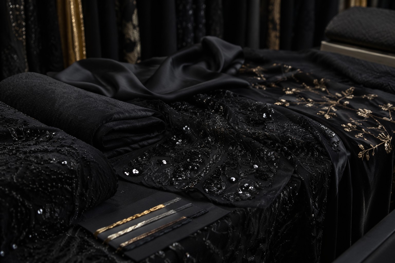 Premium black sequin embroidery mesh for Gulf abaya sourcing