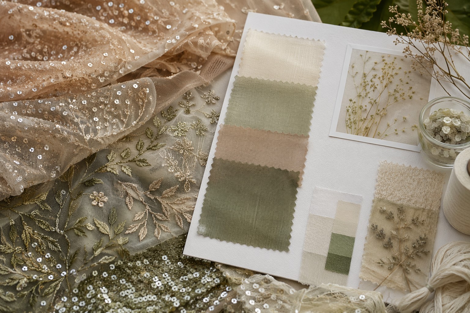 Bio-based sequin mesh and botanical embroidery fabric development