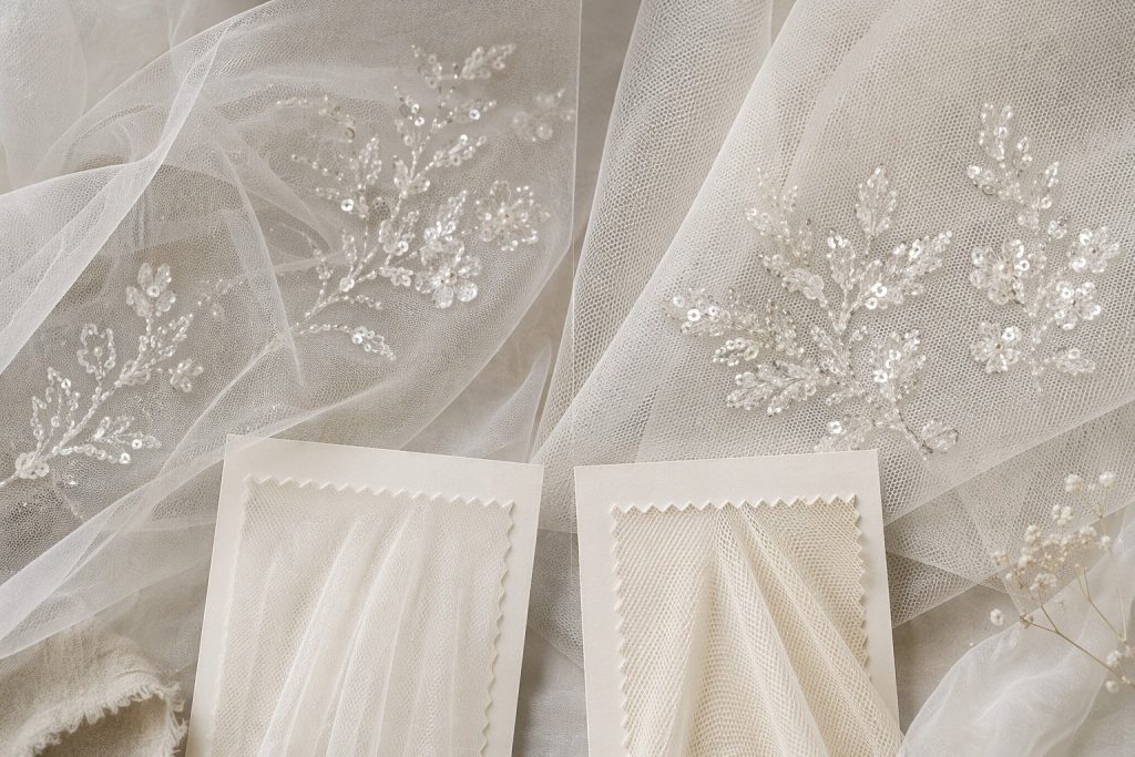 20D and 50D bridal veil mesh with delicate sequin embroidery