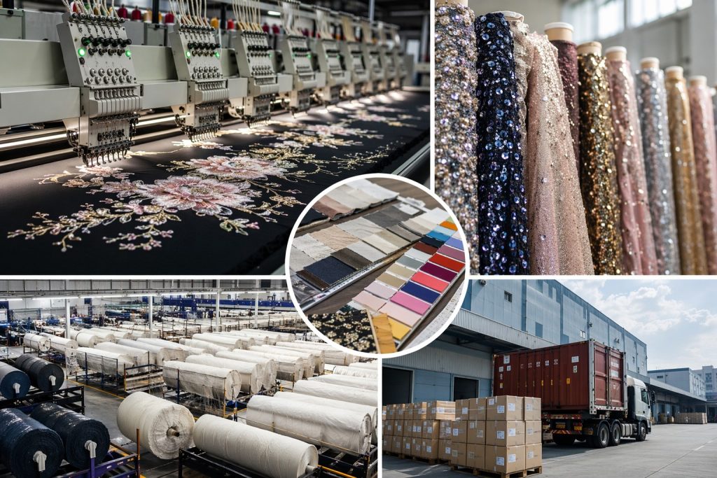 Keqiao vertical textile supply chain linking embroidery workshop and export logistics