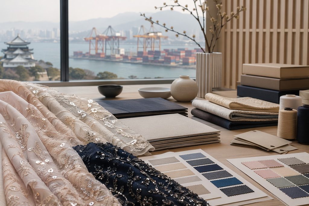 Japan Korea textile trade sourcing samples for sequin and embroidery fabrics