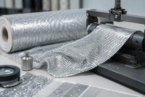 Recycled PET sequin fabric undergoing durability testing for wholesale sourcing