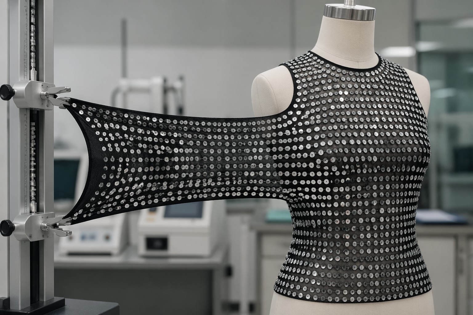 Stretch sequin mesh showing stable sequin alignment on high-spandex backing