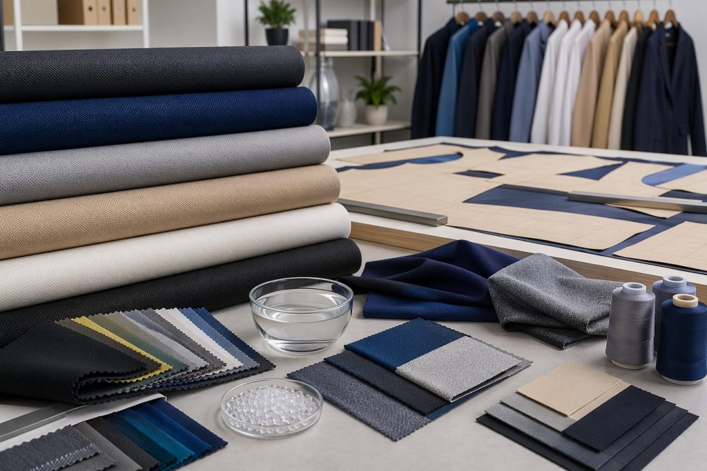 Durable polyester fabric rolls and swatches for wholesale apparel production