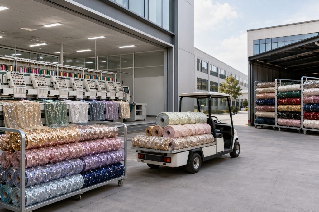 Keqiao textile supply chain connecting embroidery workshop and logistics distribution