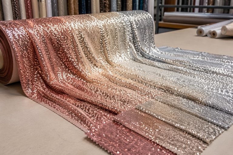 Ombre sequin fabric gradient from rose gold to champagne and silver for wholesale sourcing