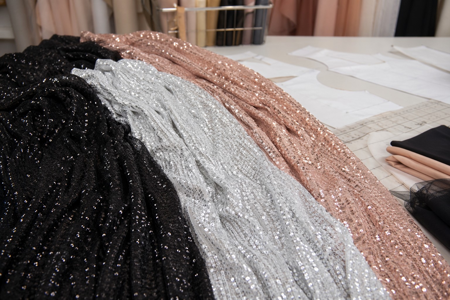 Mini sequin fabric on stretch mesh for dancewear and fashion wholesale sourcing