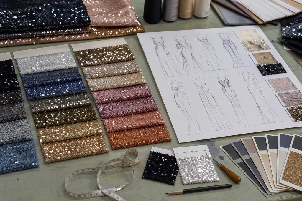 Sequin fabric color and base swatches for custom sample development