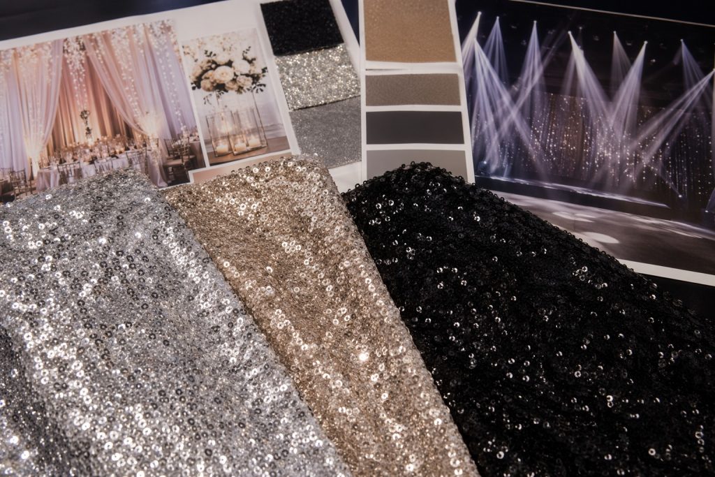 Event-ready sequin fabric samples for wholesale event and stage buyers