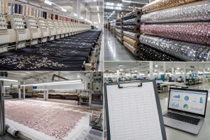 Embroidery and sequin fabric factory audit with workshop and quality inspection station