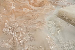 Ultra-soft mesh base with lightweight sequin embroidery for lingerie sourcing