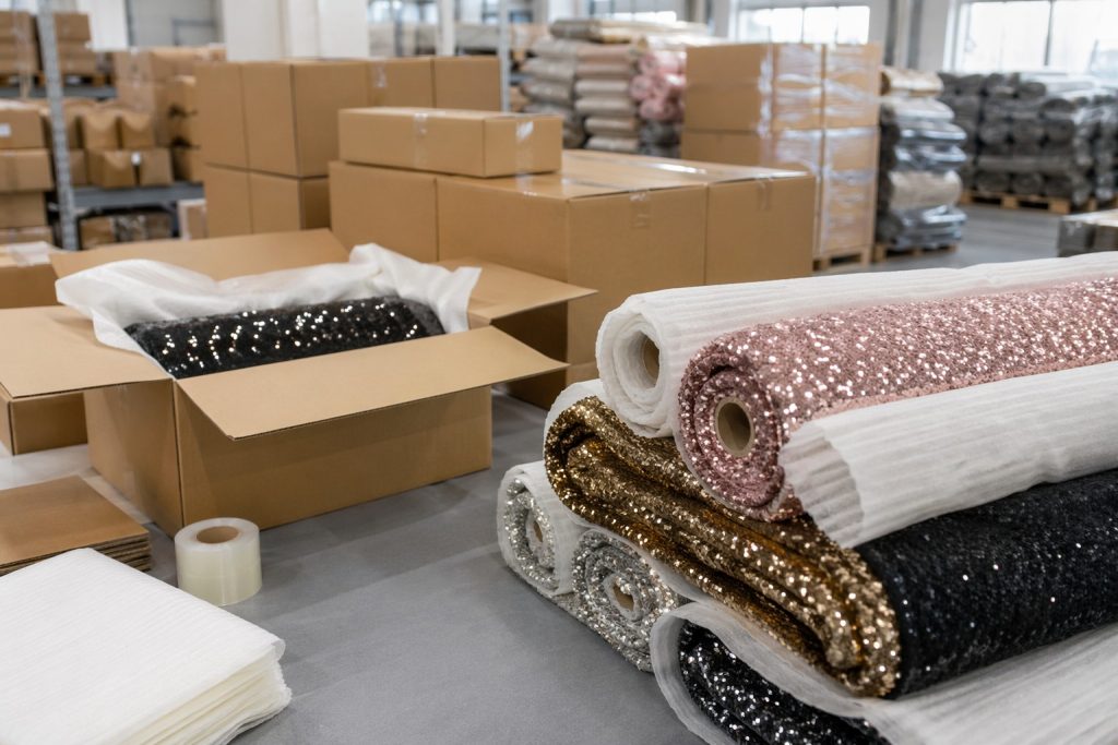 Protective packaging and export logistics for wholesale sequin fabric rolls