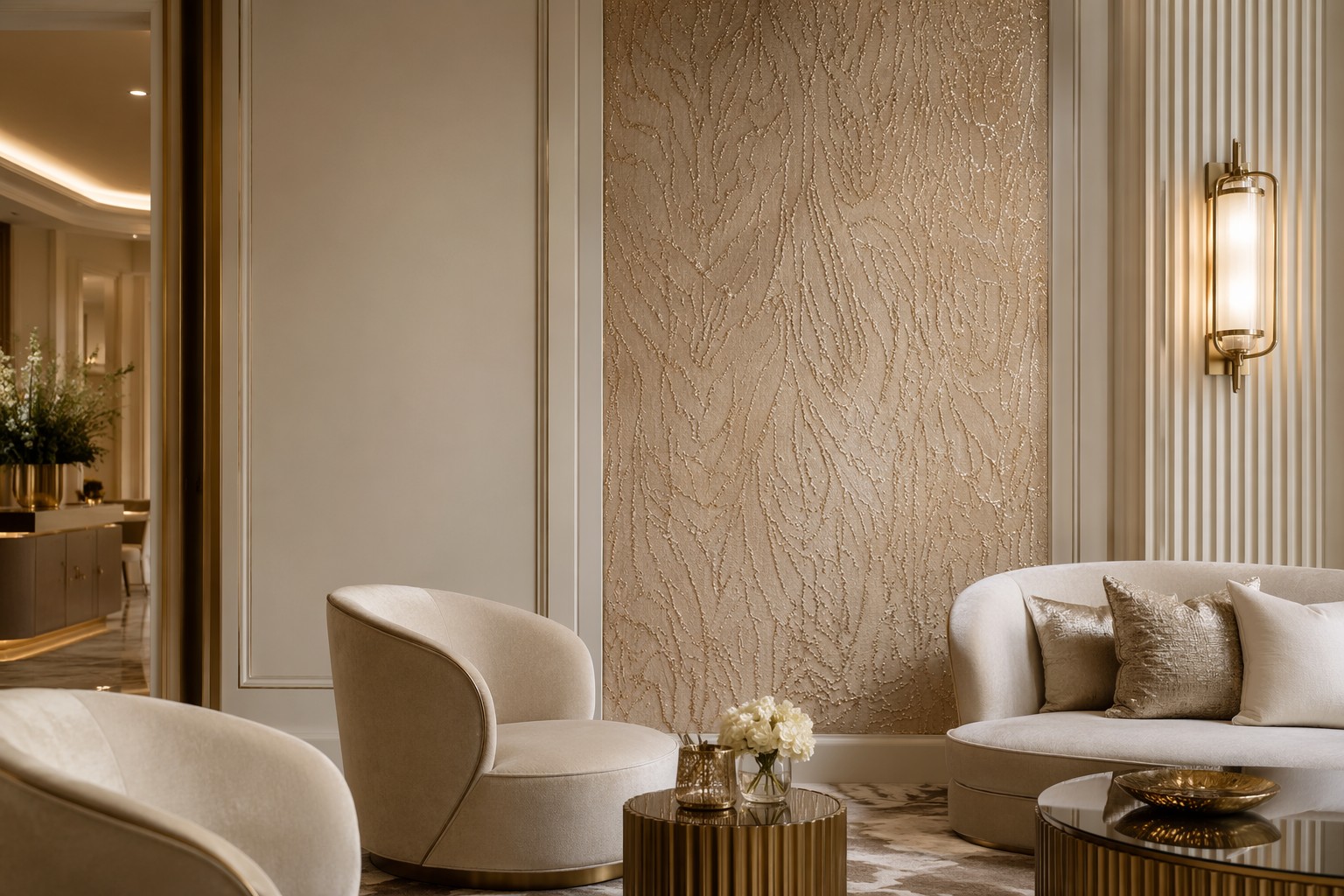 Bespoke sequin embroidery fabric used in a luxury hospitality interior