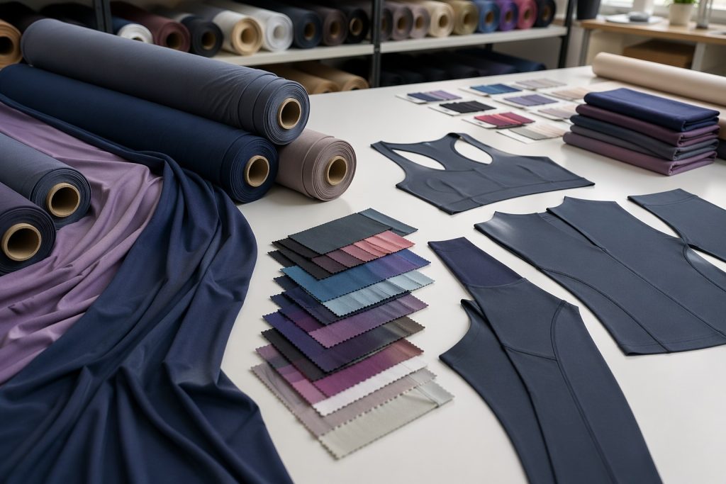 Stretch polyester spandex fabric rolls and swatches for activewear sourcing