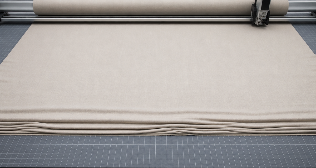 Decorative fabric salvage usability assessed on a cutting table with a measurement grid and a marked usable width