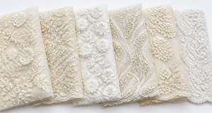 Collection of luxury embroidered lace fabric swatches for wholesale sourcing