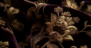 Rich winter velvet with opulent metallic 3D embroidery in gold and bronze