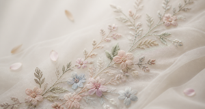Ultra-soft sheer mesh fabric with delicate floral embroidery for lingerie
