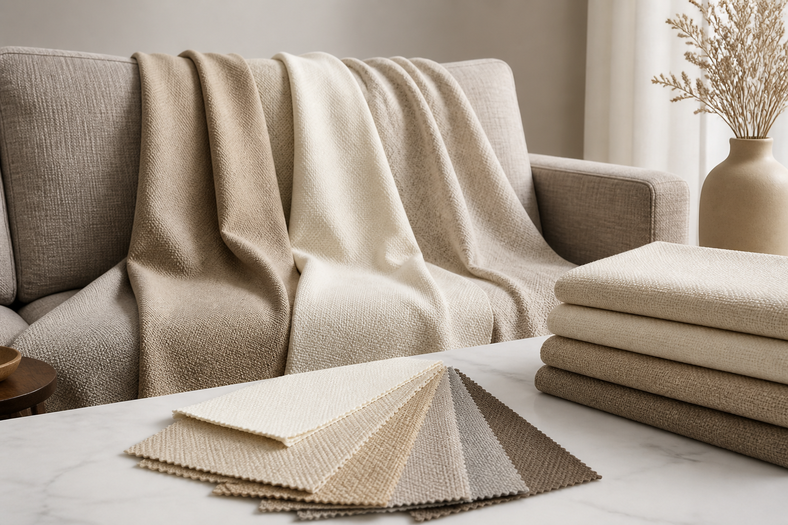 Recycled polyester home textile fabric swatches for sustainable B2B sourcing